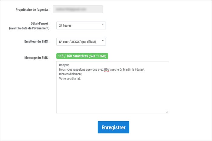 Paramétrage Alerte SMS - Plugin Google Agenda